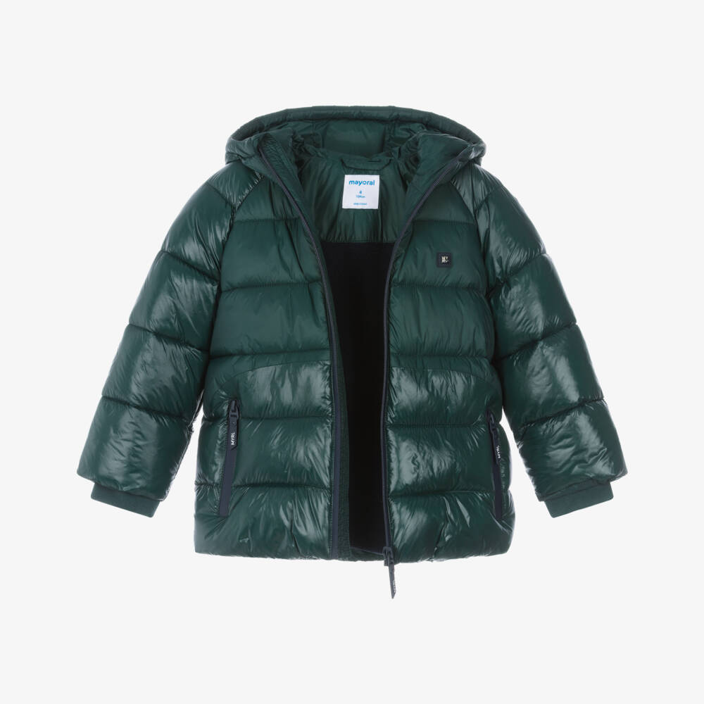 Mayoral-Boys Green Hooded Puffer Jacket | Childrensalon