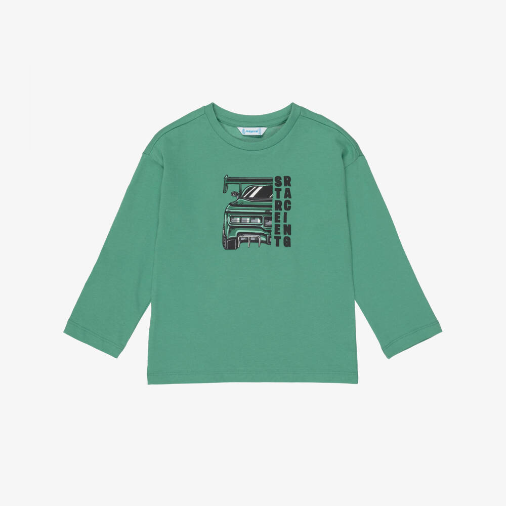 Mayoral-Boys Green & Ivory Car Print Tops (2 Pack) | Childrensalon