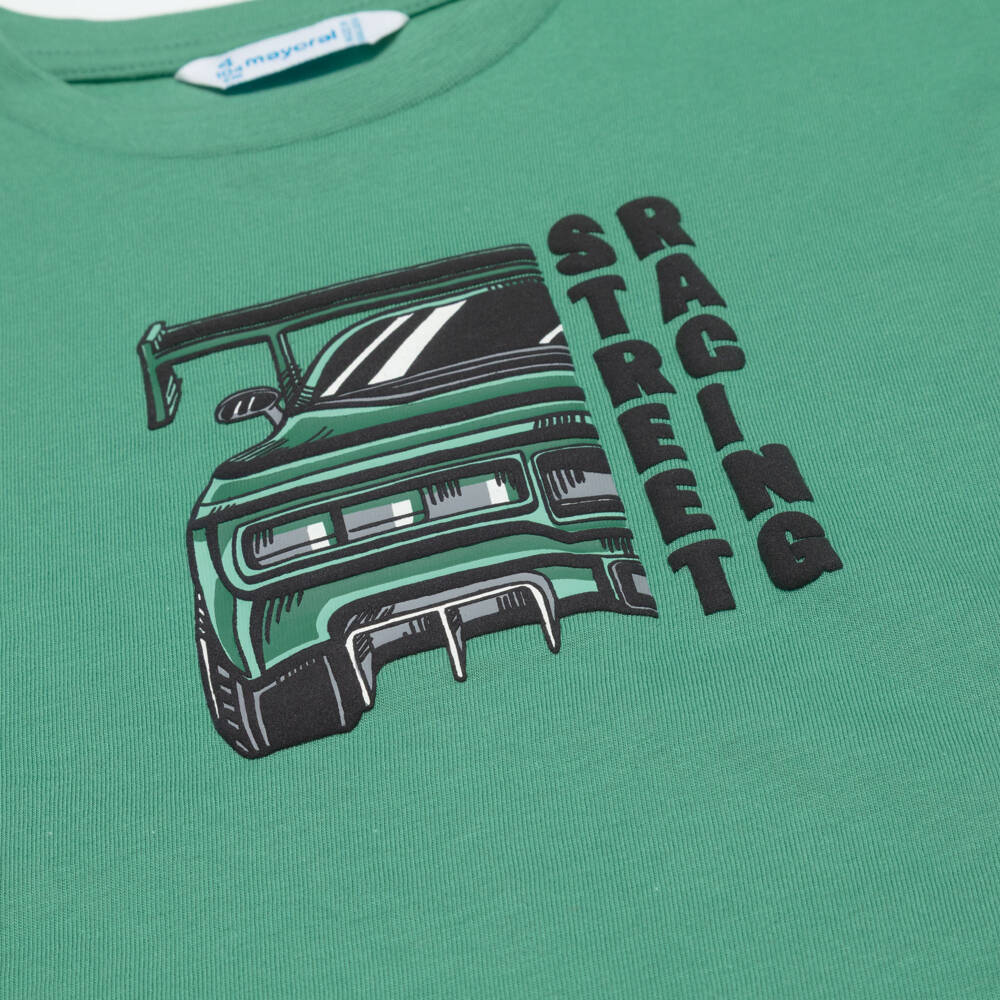 Mayoral-Boys Green & Ivory Car Print Tops (2 Pack) | Childrensalon
