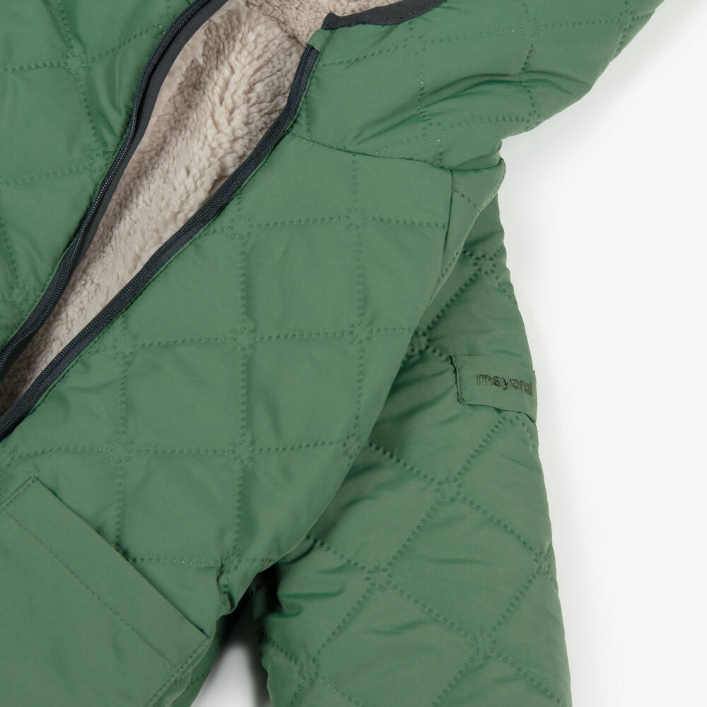 Mayoral-Boys Green & Ivory Reversible Teddy Fleece Coat | Childrensalon