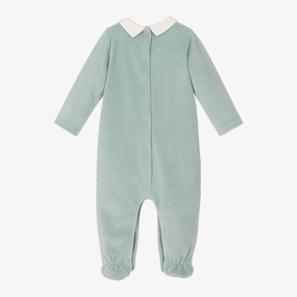 Mayoral Newborn-Boys Green & Ivory Ribbed Velour Babygrow | Childrensalon