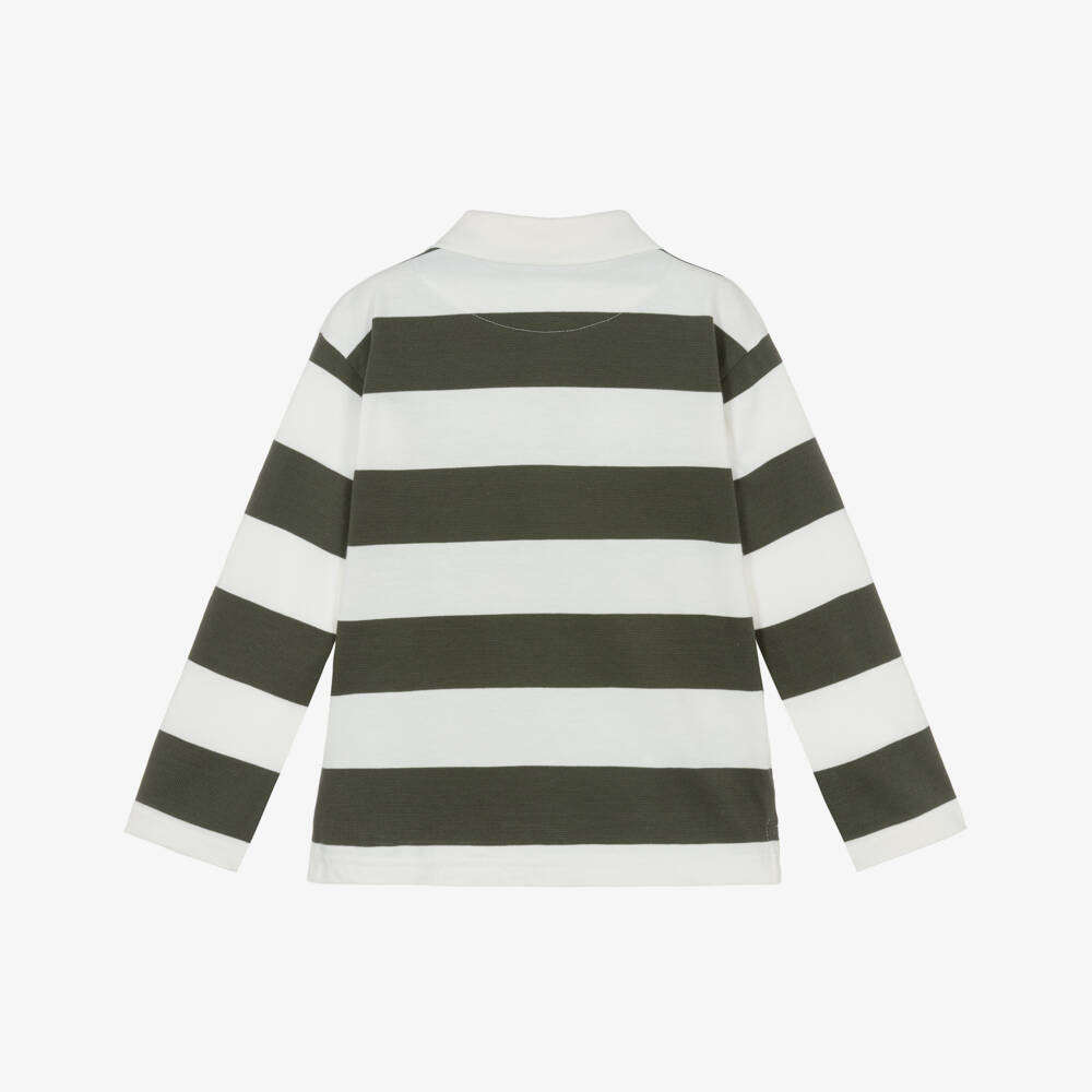 Mayoral-Рубашка поло из хлопкового джерси в зелёно-кремовую полоску для мальчиков | Childrensalon