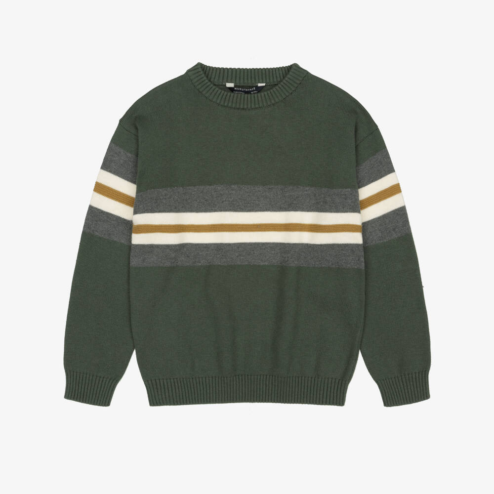 Mayoral Nukutavake-Boys Green Knitted Sweater with Block Stripes | Childrensalon