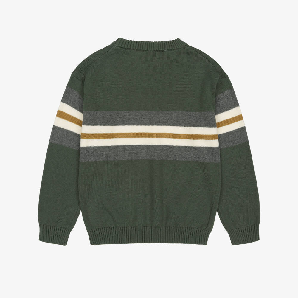 Mayoral Nukutavake-Boys Green Knitted Sweater with Block Stripes | Childrensalon