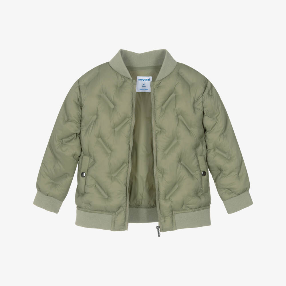 Mayoral-Boys Green Quilted Bomber Jacket | Childrensalon
