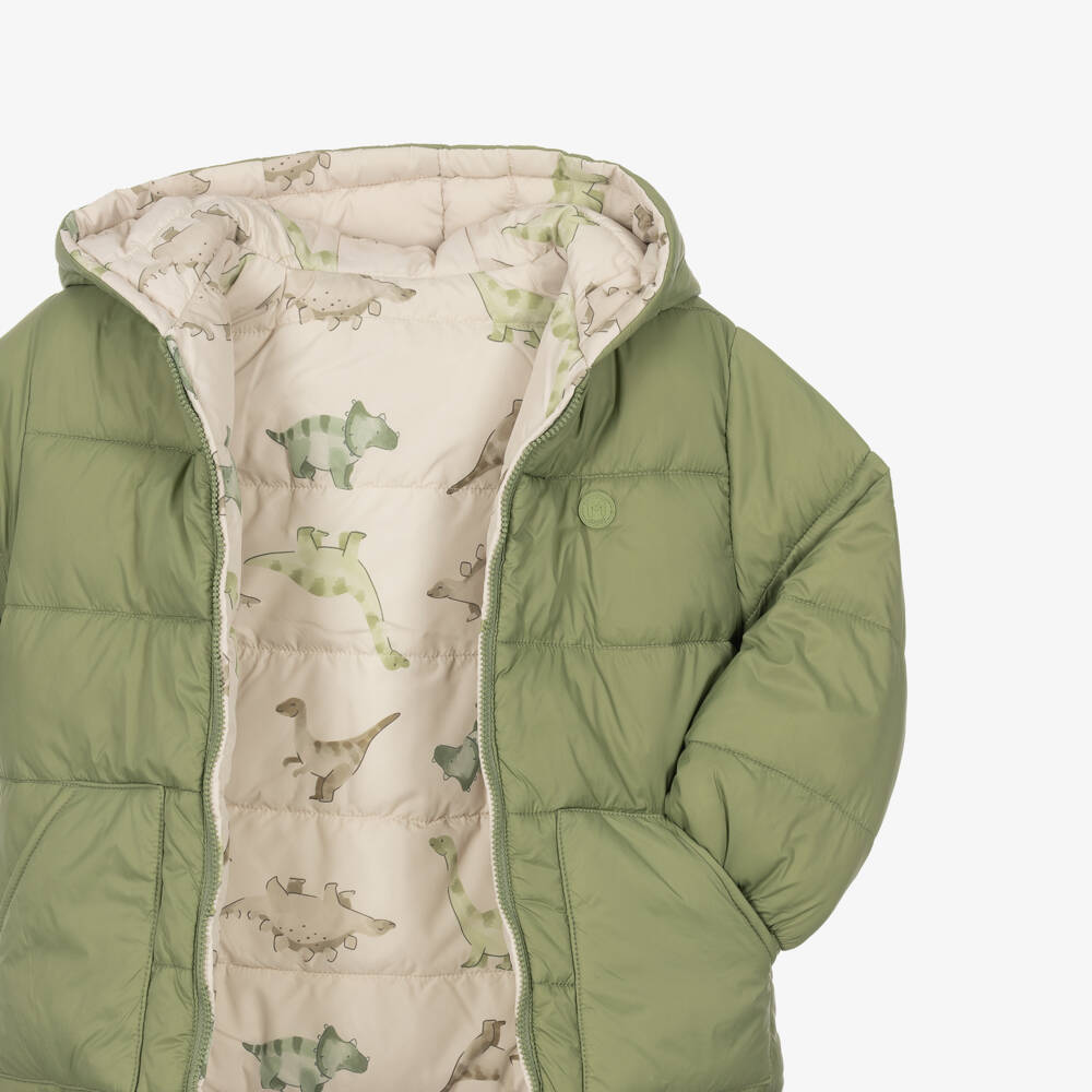 Mayoral-Boys Green Reversible Jacket with Dinosaur Print | Childrensalon
