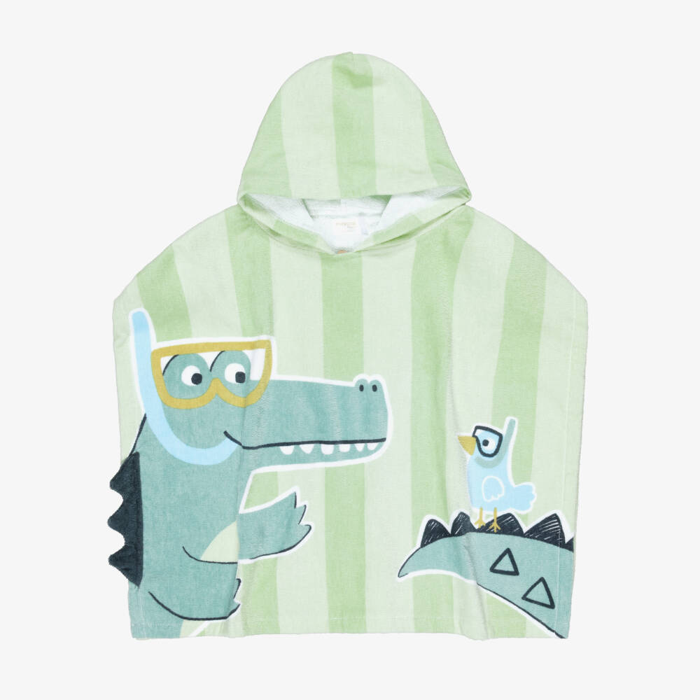 Mayoral Newborn-Boys Green Stripe Cotton Poncho Towel with Jungle Animal Print | Childrensalon
