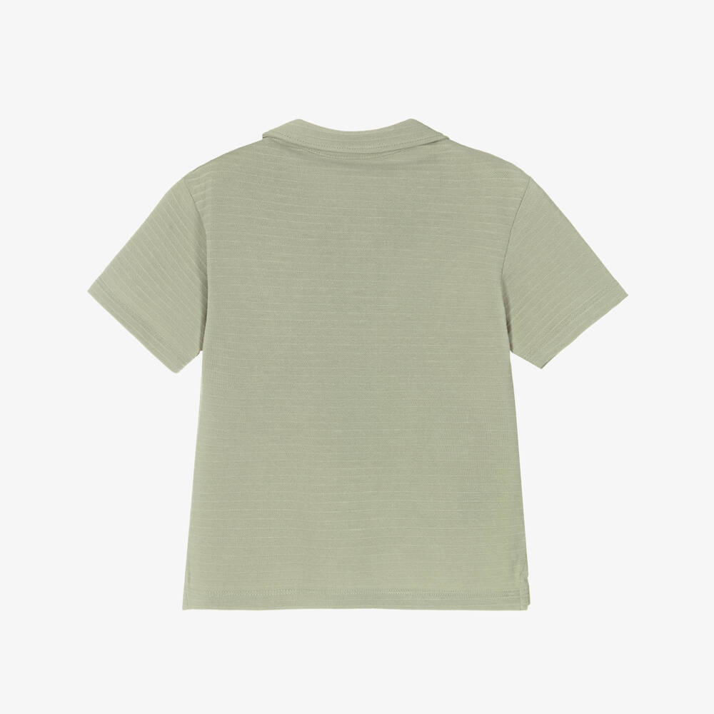 Mayoral-Boys Green Striped Cotton Piqué Polo Shirt | Childrensalon