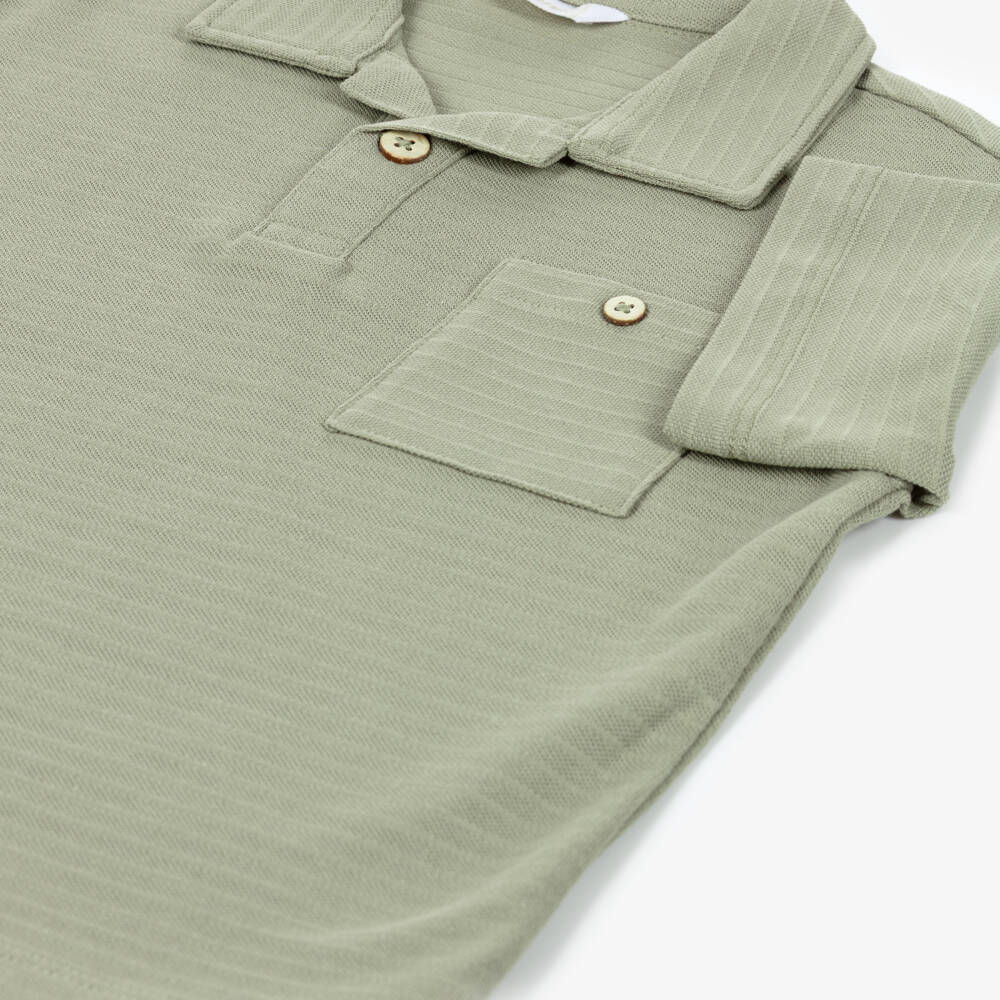Mayoral-Boys Green Striped Cotton Piqué Polo Shirt | Childrensalon
