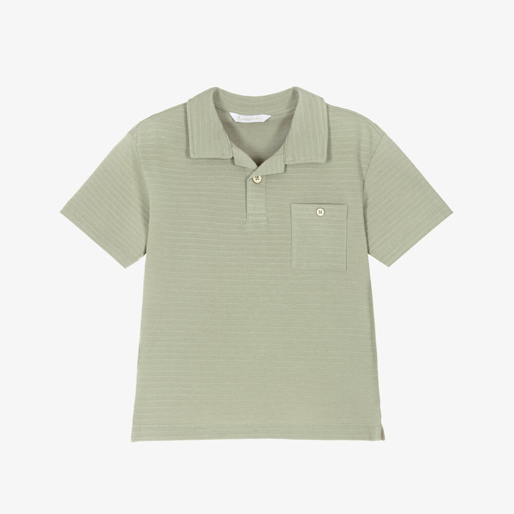 Mayoral-Boys Green Striped Cotton Piqué Polo Shirt | Childrensalon