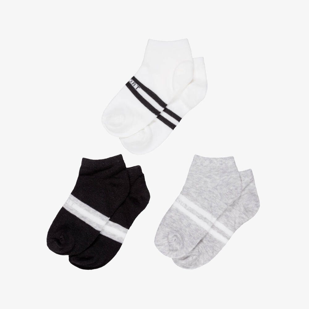 Mayoral-Boys Grey & Black Striped Ankle Socks (3 Pack) | Childrensalon