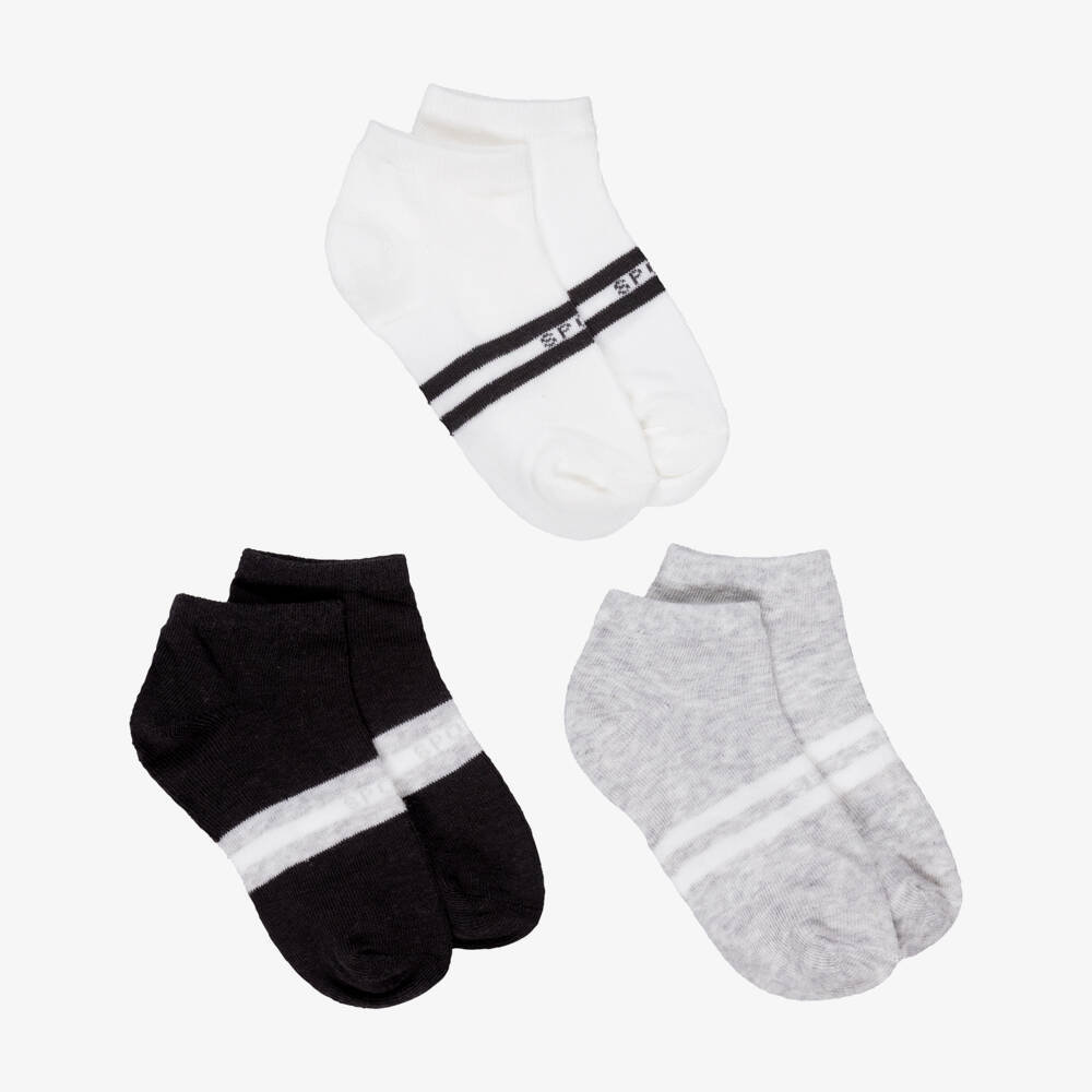 Mayoral-Boys Grey & Black Striped Ankle Socks (3 Pack) | Childrensalon
