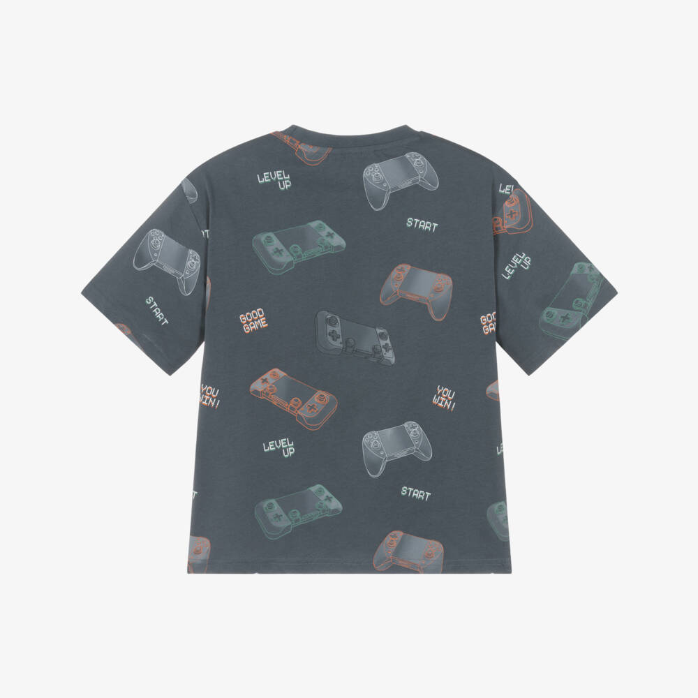 Mayoral Nukutavake-Boys Grey Cotton Jersey T-Shirt with Gaming Console Print | Childrensalon