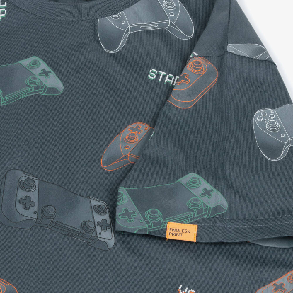 Mayoral Nukutavake-Boys Grey Cotton Jersey T-Shirt with Gaming Console Print | Childrensalon