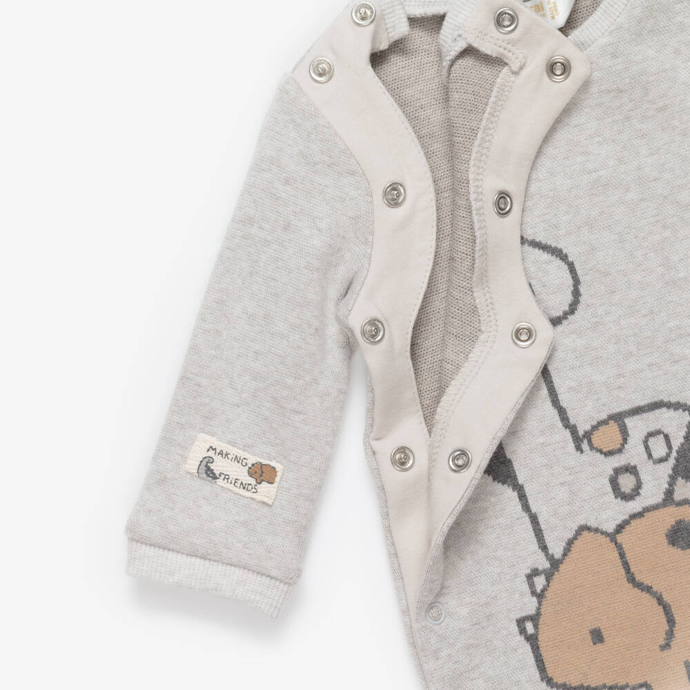 Mayoral Newborn-Boys Grey Cotton Knit Dinosaur Babygrow | Childrensalon
