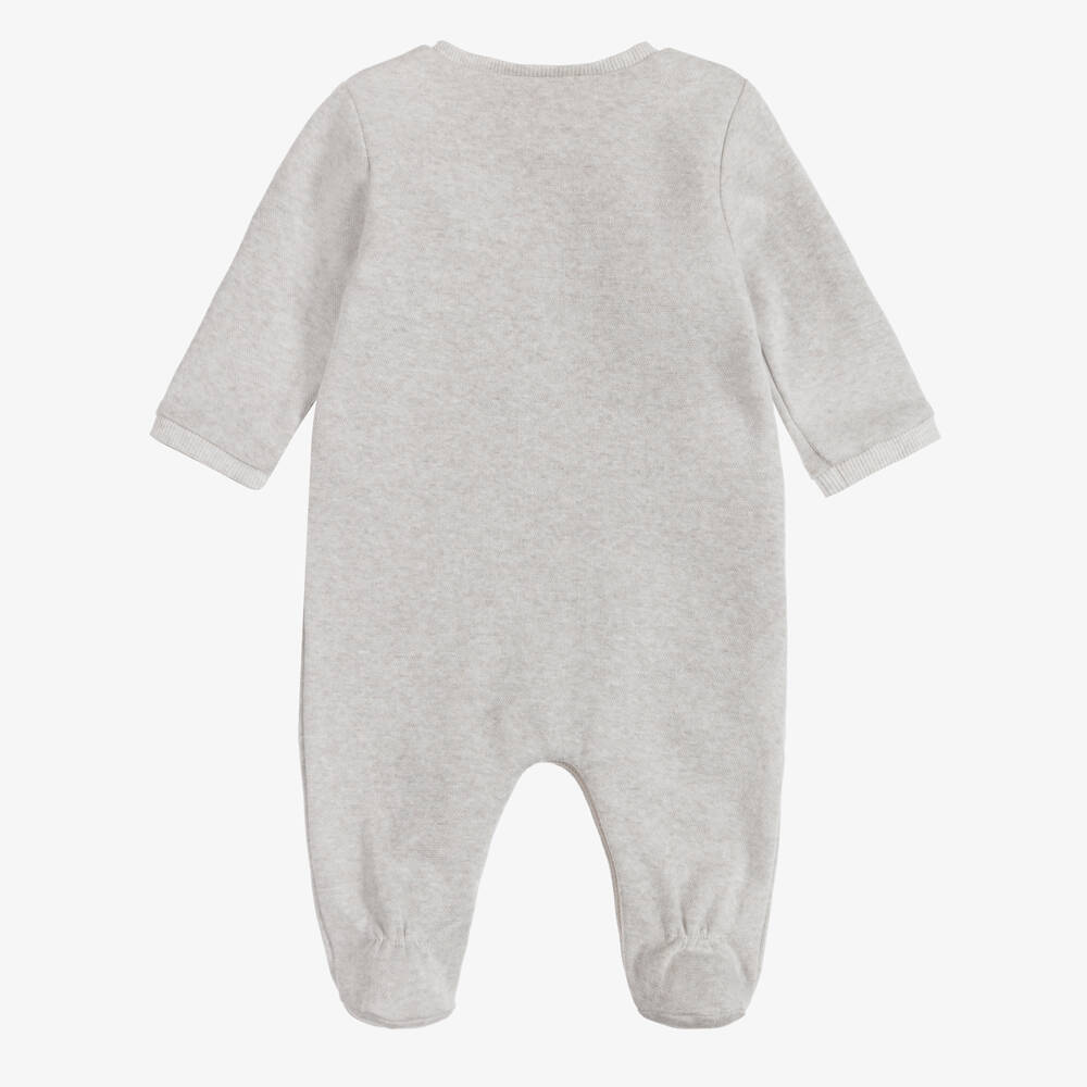 Mayoral Newborn-Boys Grey Cotton Knit Dinosaur Babygrow | Childrensalon