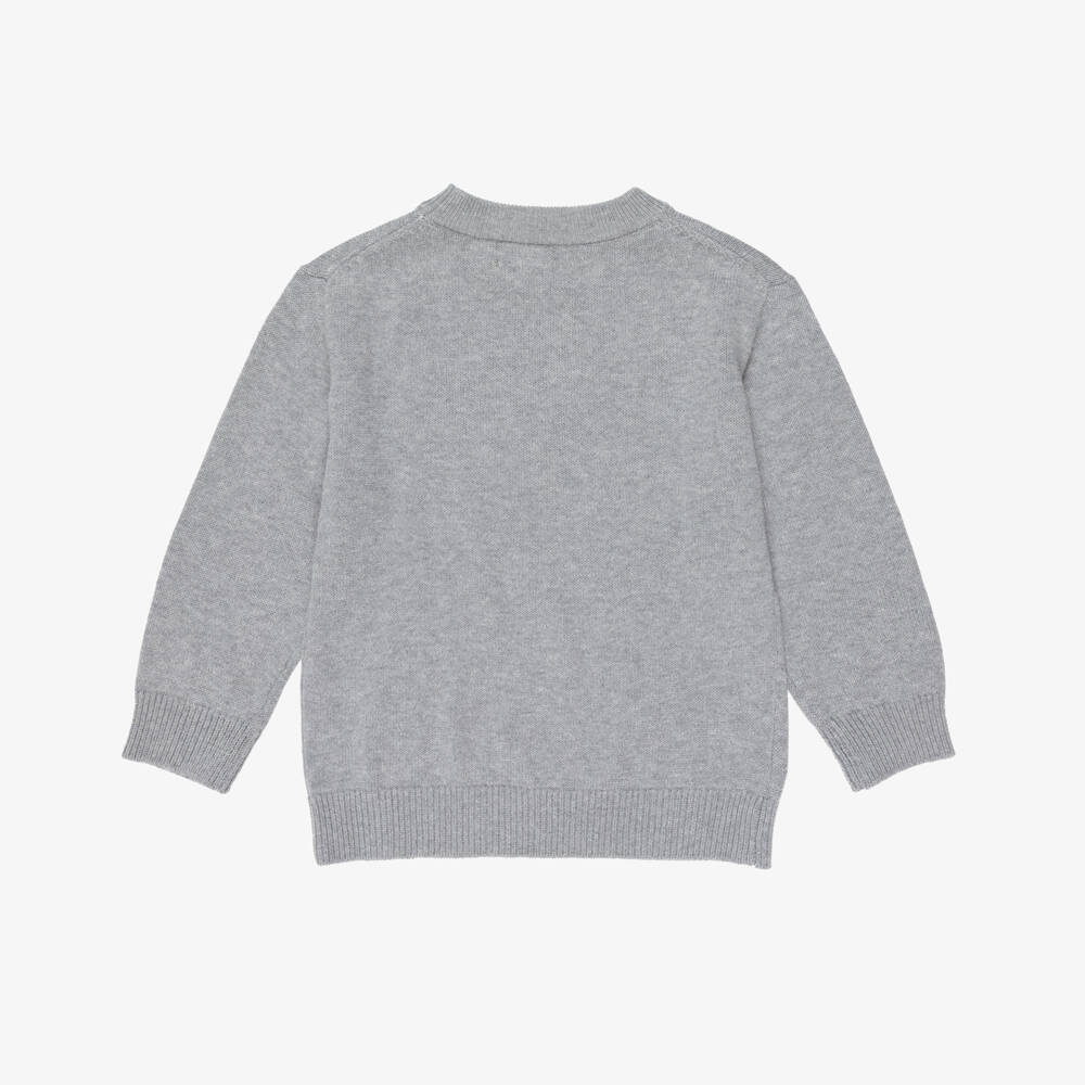 Mayoral-Boys Grey Cotton Knit Sweater with Racing Car Motif | Childrensalon