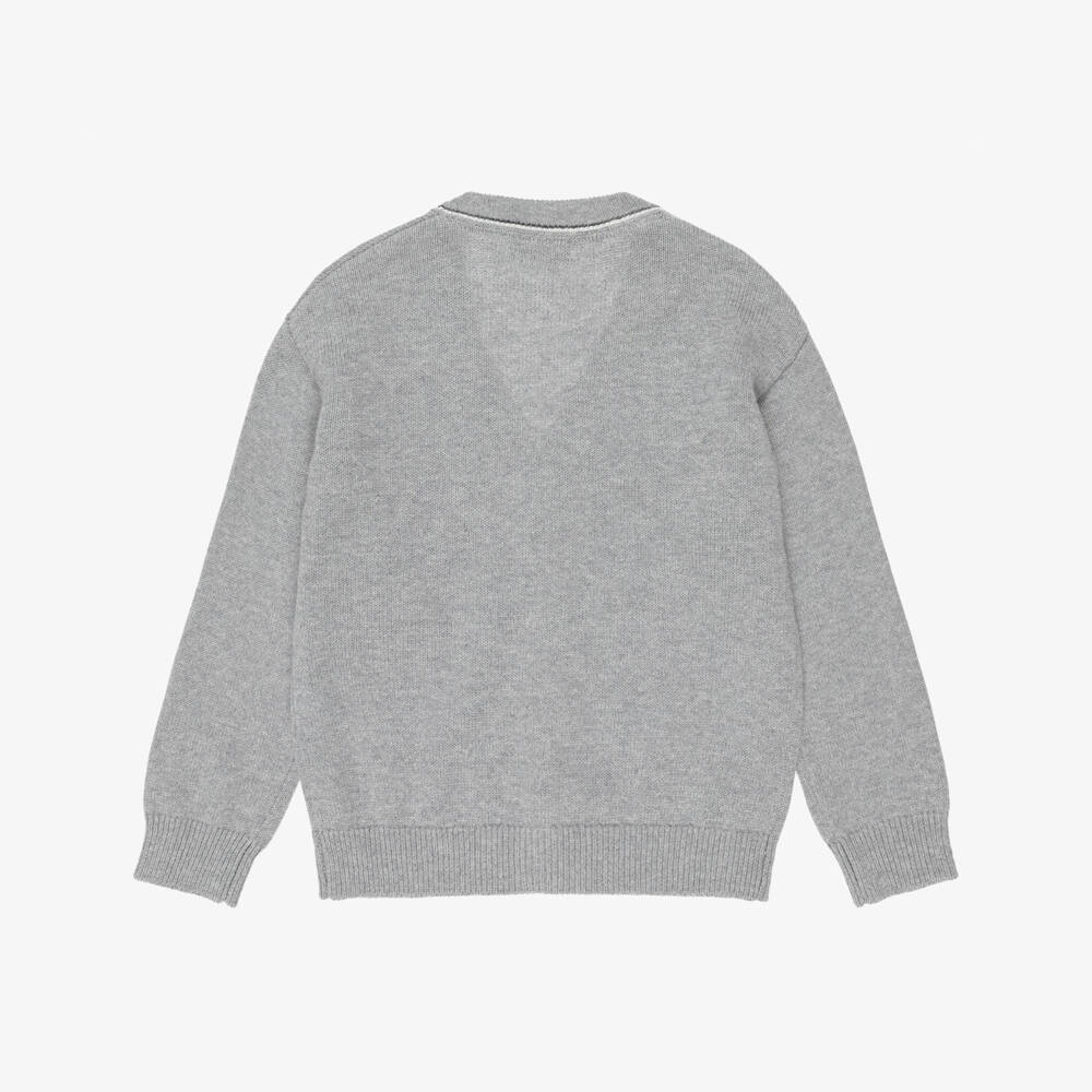 Mayoral-Boys Grey Cotton Knit V-Neck Cardigan | Childrensalon