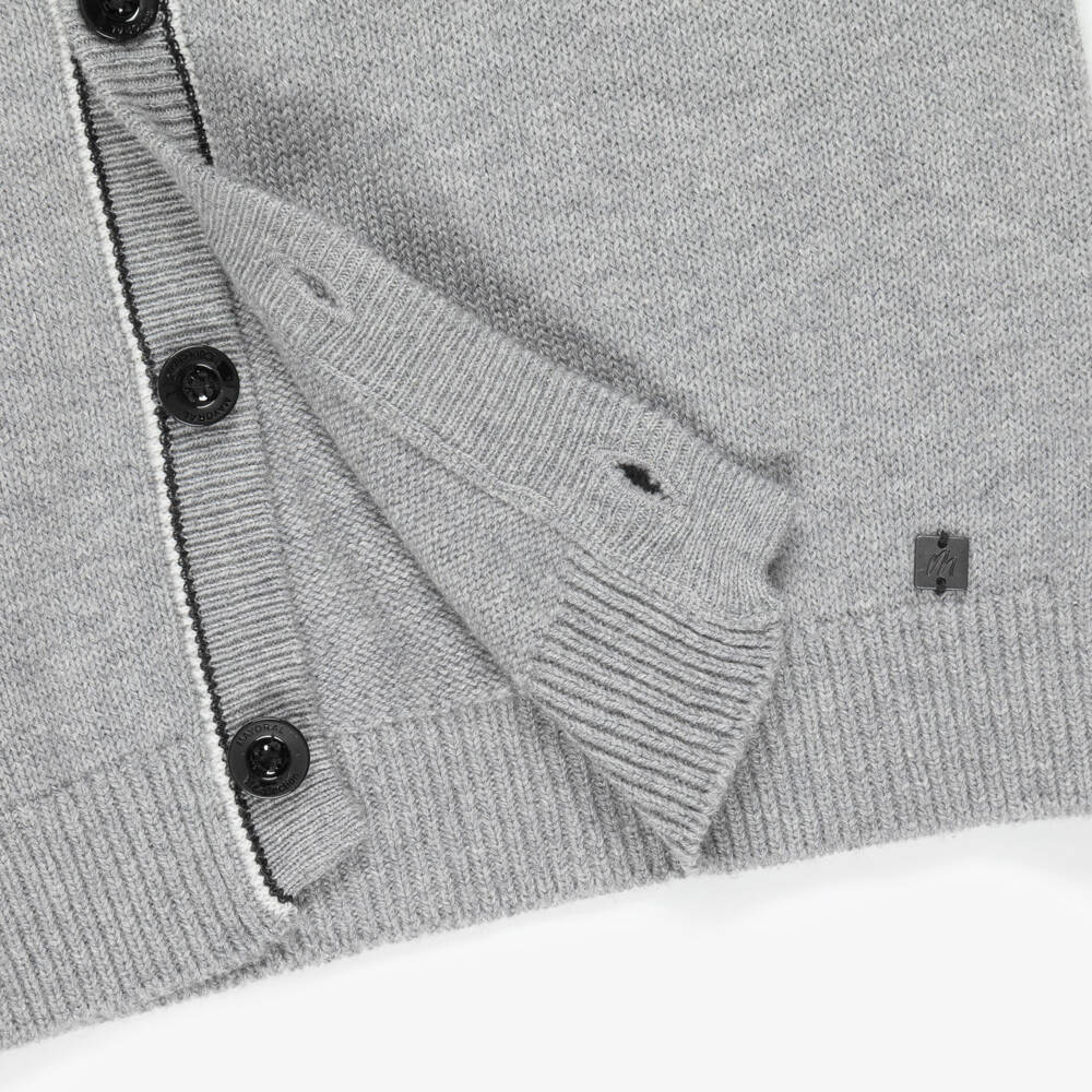 Mayoral-Boys Grey Cotton Knit V-Neck Cardigan | Childrensalon