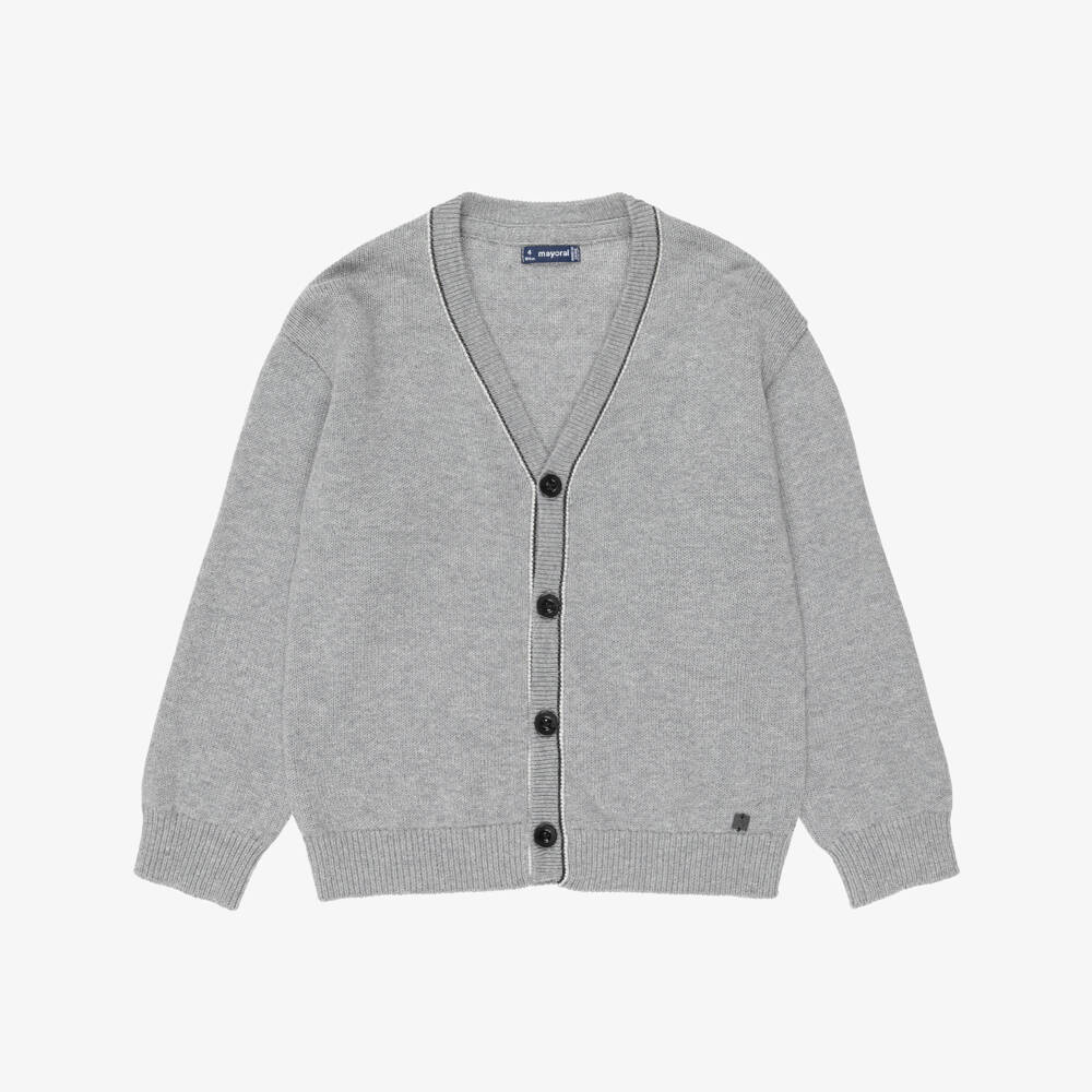 Mayoral-Boys Grey Cotton Knit V-Neck Cardigan | Childrensalon