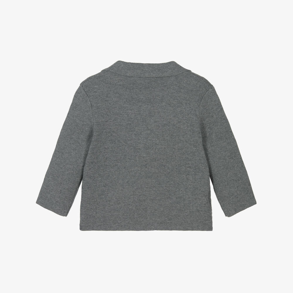 Mayoral-كارديغان بياقة قطن وصوف محبوك لون رمادي للأولاد | Childrensalon