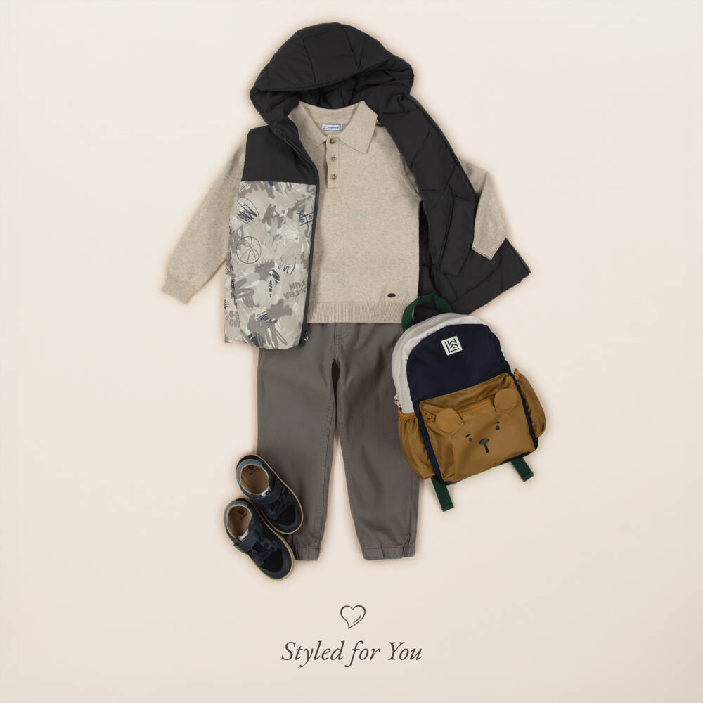 Mayoral-Boys Grey Cuffed Skater Fit Cotton Trousers | Childrensalon