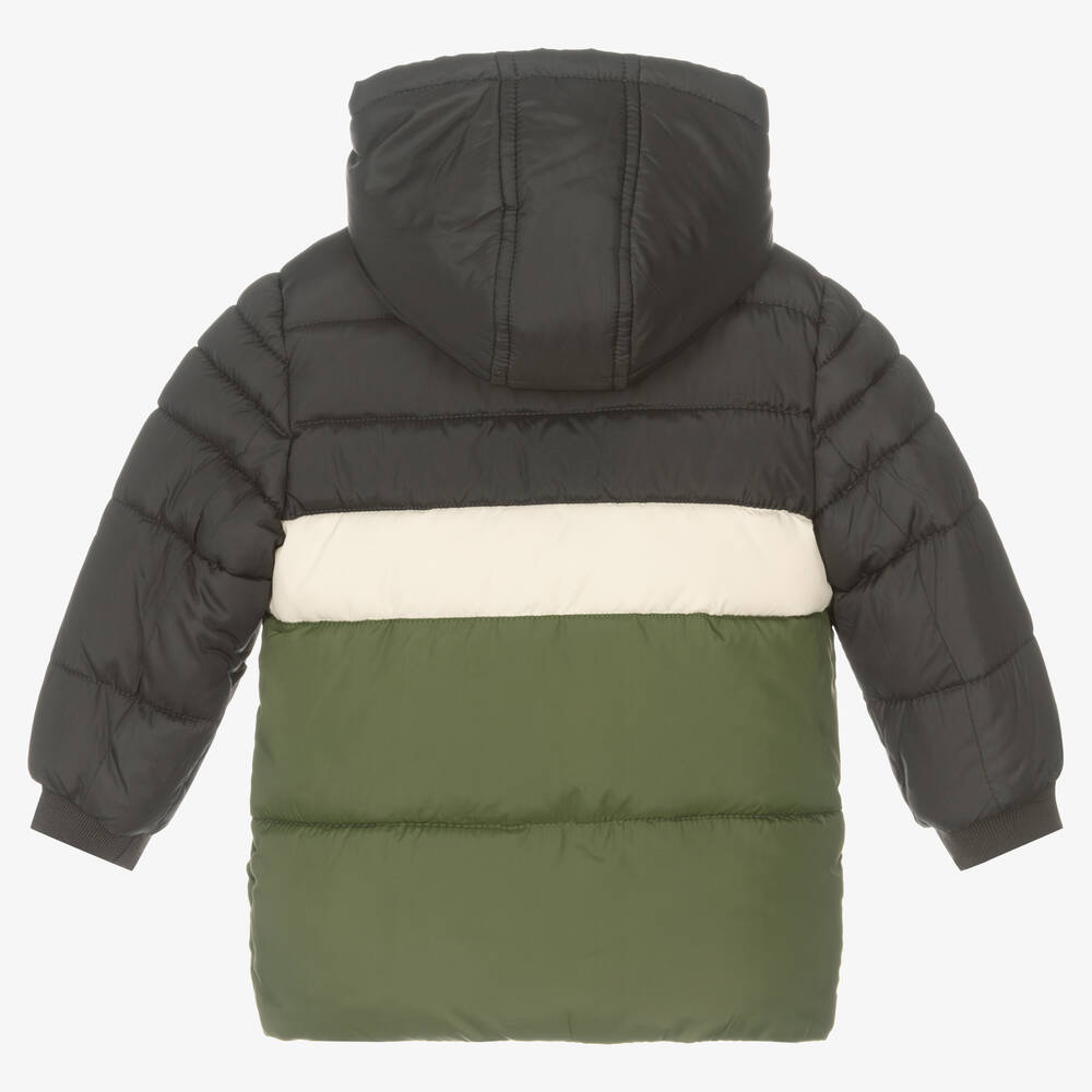 Mayoral-Boys Grey & Green Puffer Coat | Childrensalon