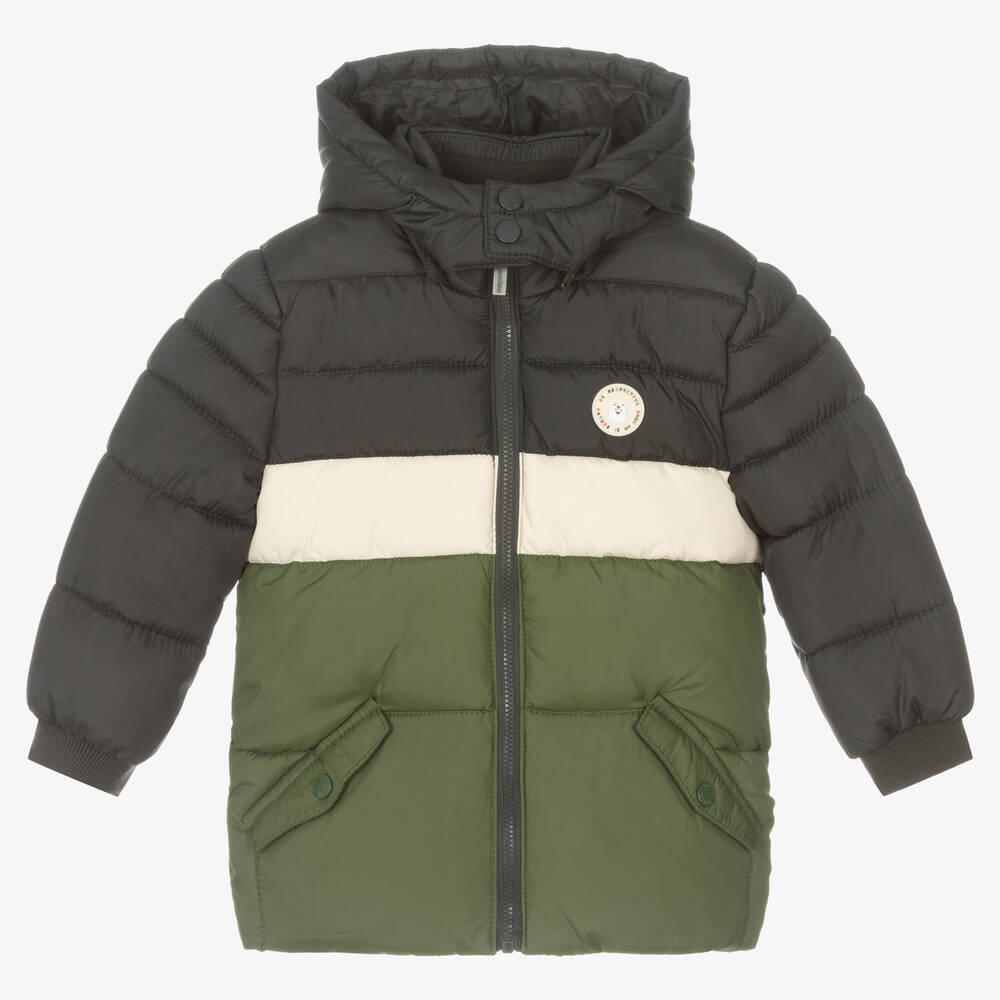 Mayoral-Boys Grey & Green Puffer Coat | Childrensalon