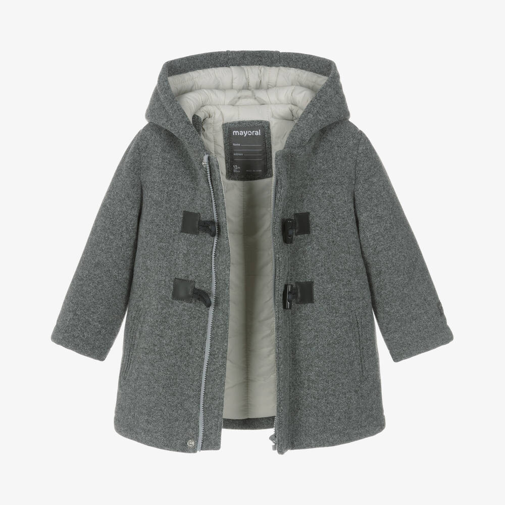 Mayoral-Boys Grey Hooded Duffle Coat | Childrensalon