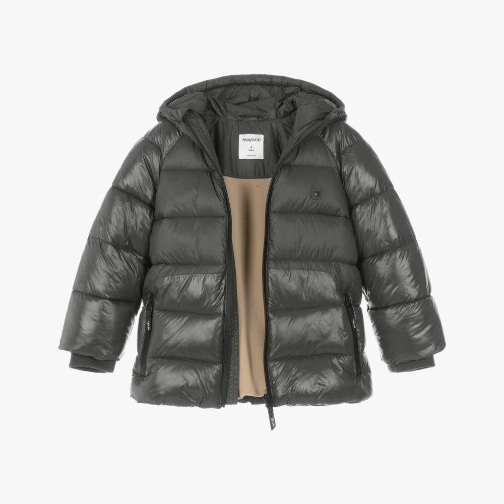 Mayoral-Boys Grey Hooded Puffer Jacket | Childrensalon