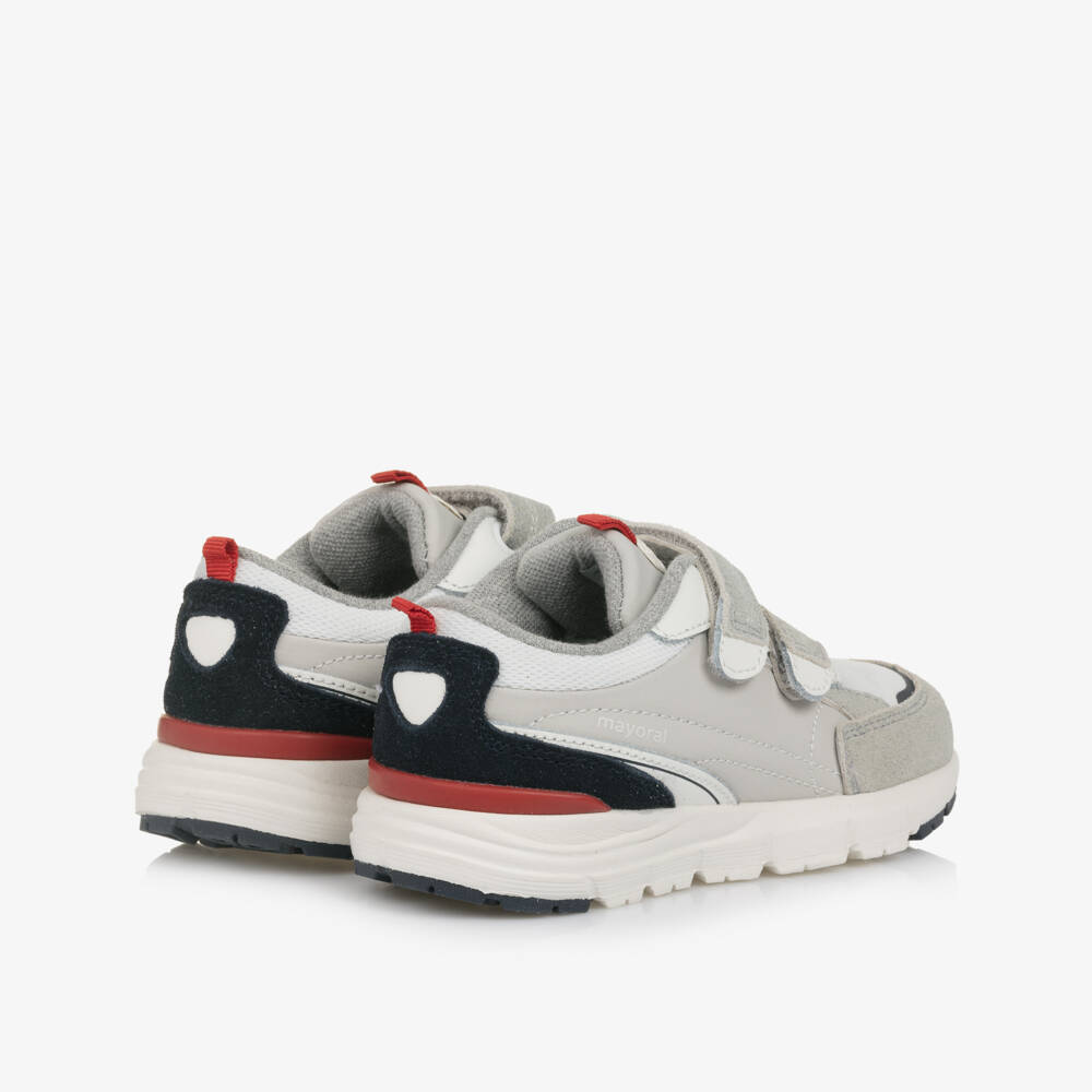 Mayoral-Boys Grey Leather & Textile Velcro Trainers | Childrensalon