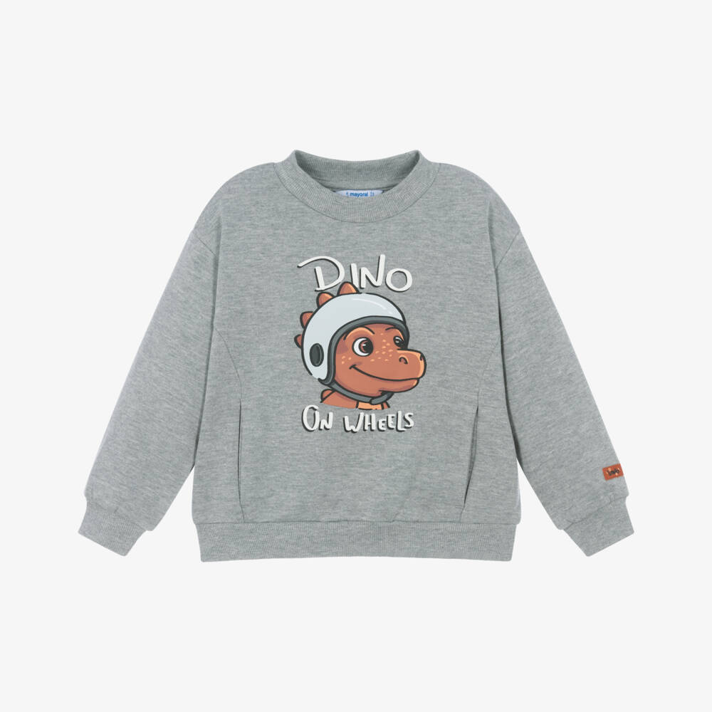 Mayoral-Boys Grey Marl Dino Sweatshirt | Childrensalon