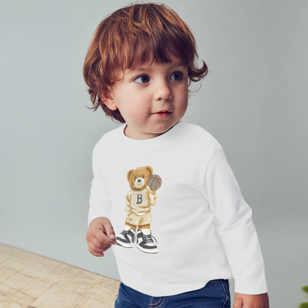 Mayoral-Boys Ivory Basketball Bear Print Cotton Top | Childrensalon