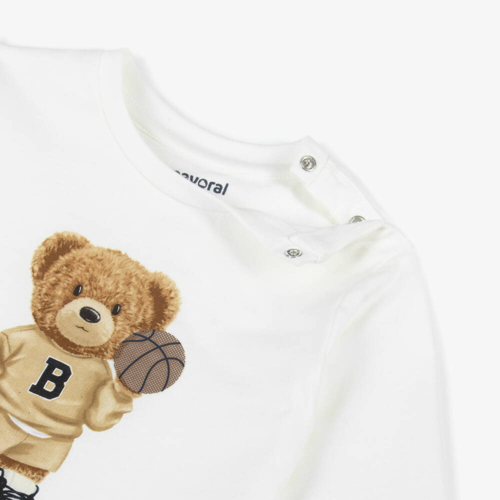 Mayoral-Boys Ivory Basketball Bear Print Cotton Top | Childrensalon