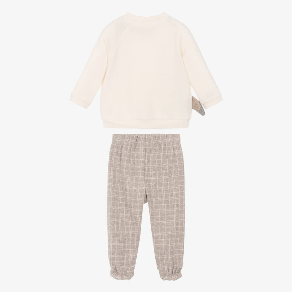 Mayoral Для новорожденных-Boys Ivory & Beige 2 Piece Babygrow with Fox Appliqué | Childrensalon