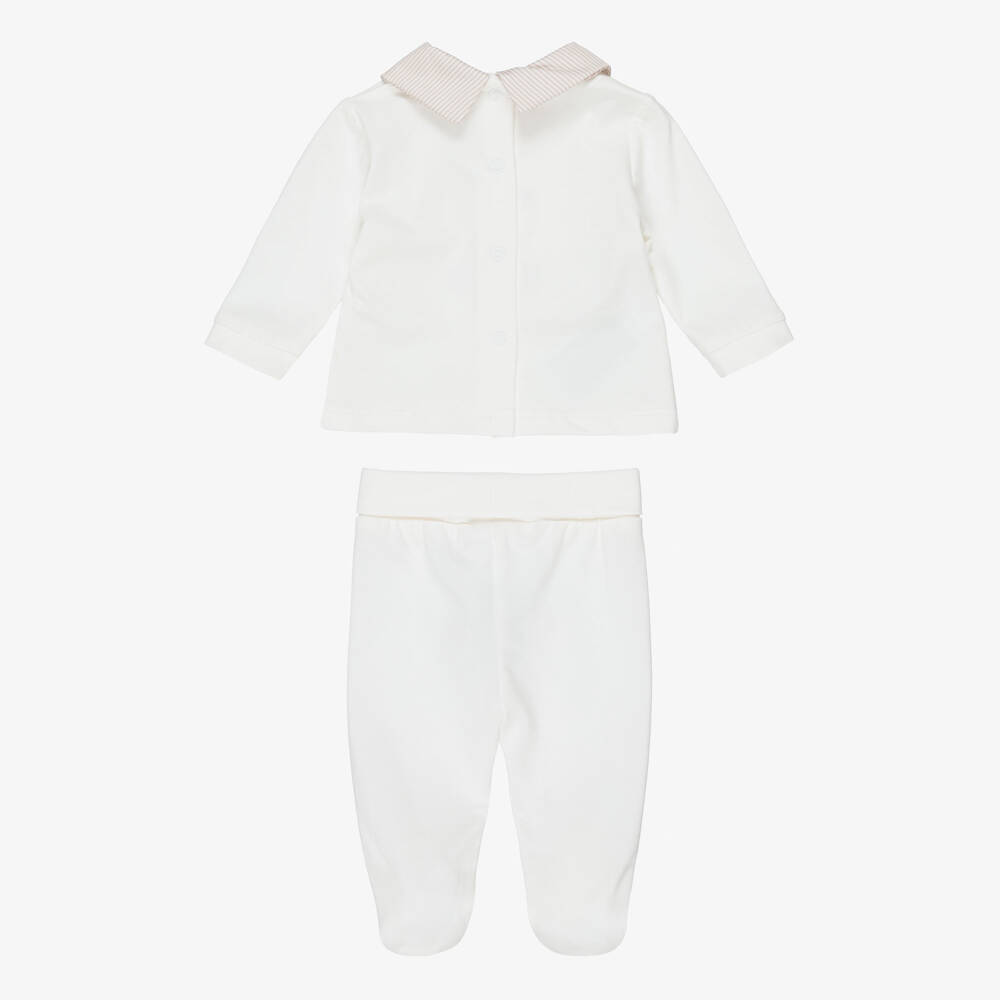 Mayoral Для новорожденных-Boys Ivory & Beige 2 Piece Babygrow with Teddy Bear Motif | Childrensalon