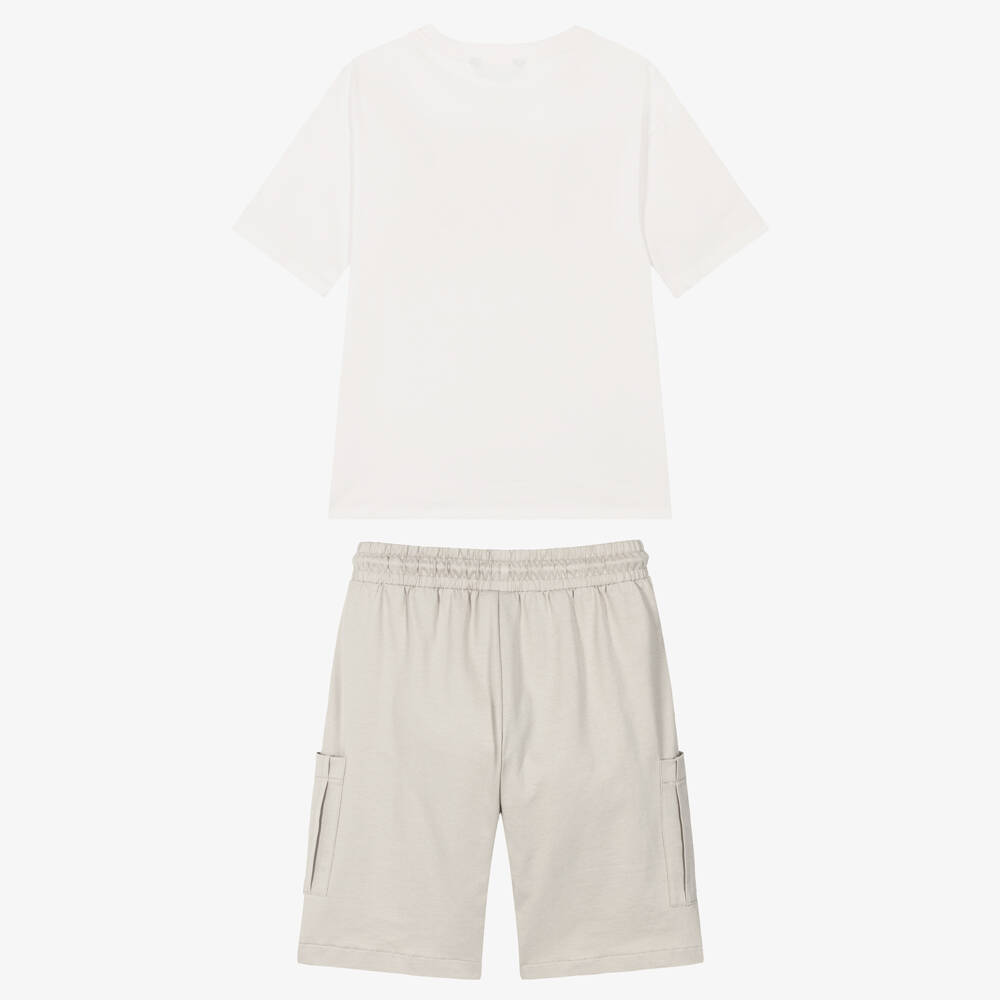 Mayoral Нукутаваке-Boys Ivory & Beige Cotton Jersey Shorts Set | Childrensalon
