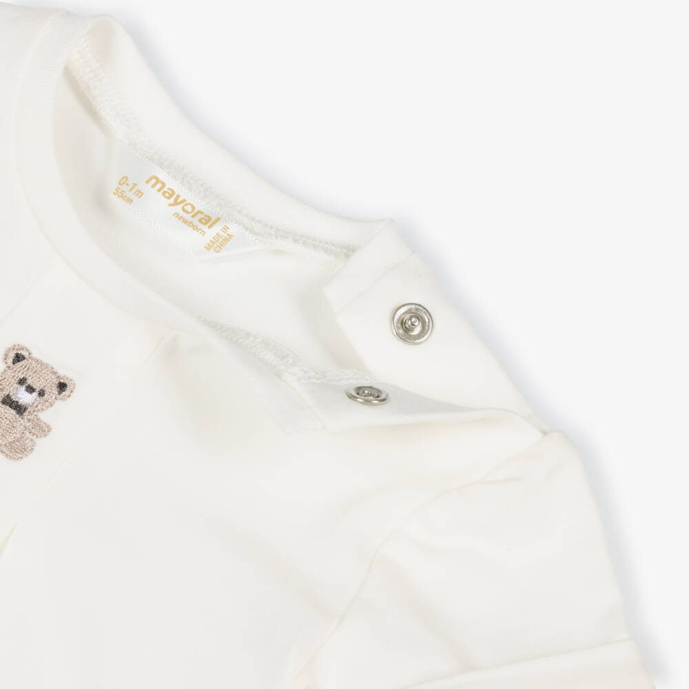 Mayoral Newborn-طقم شورت بطبعة دب تيدي لون عاجي وبيج للأولاد الرضع | Childrensalon