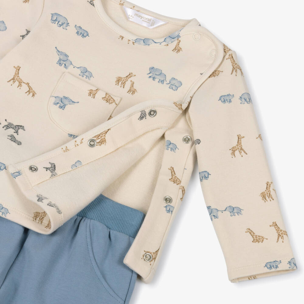 Mayoral Newborn-أفارول بيبي غرو قطن لون أزرق وعاجي للأولاد | Childrensalon