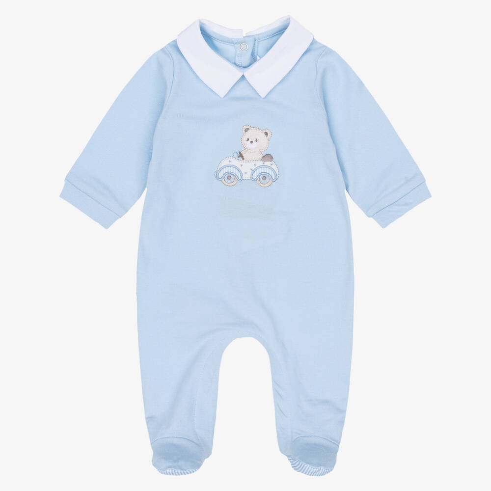 Mayoral Для новорожденных-Boys Ivory & Blue Cotton Teddy Print Babygrows (2 Pack) | Childrensalon