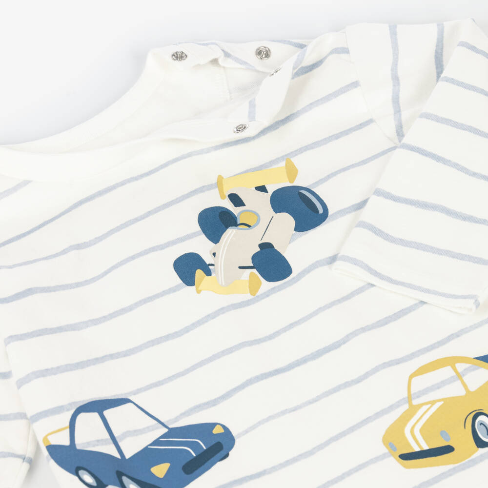 Mayoral-Boys Ivory & Blue Cotton Top with Car Motifs | Childrensalon