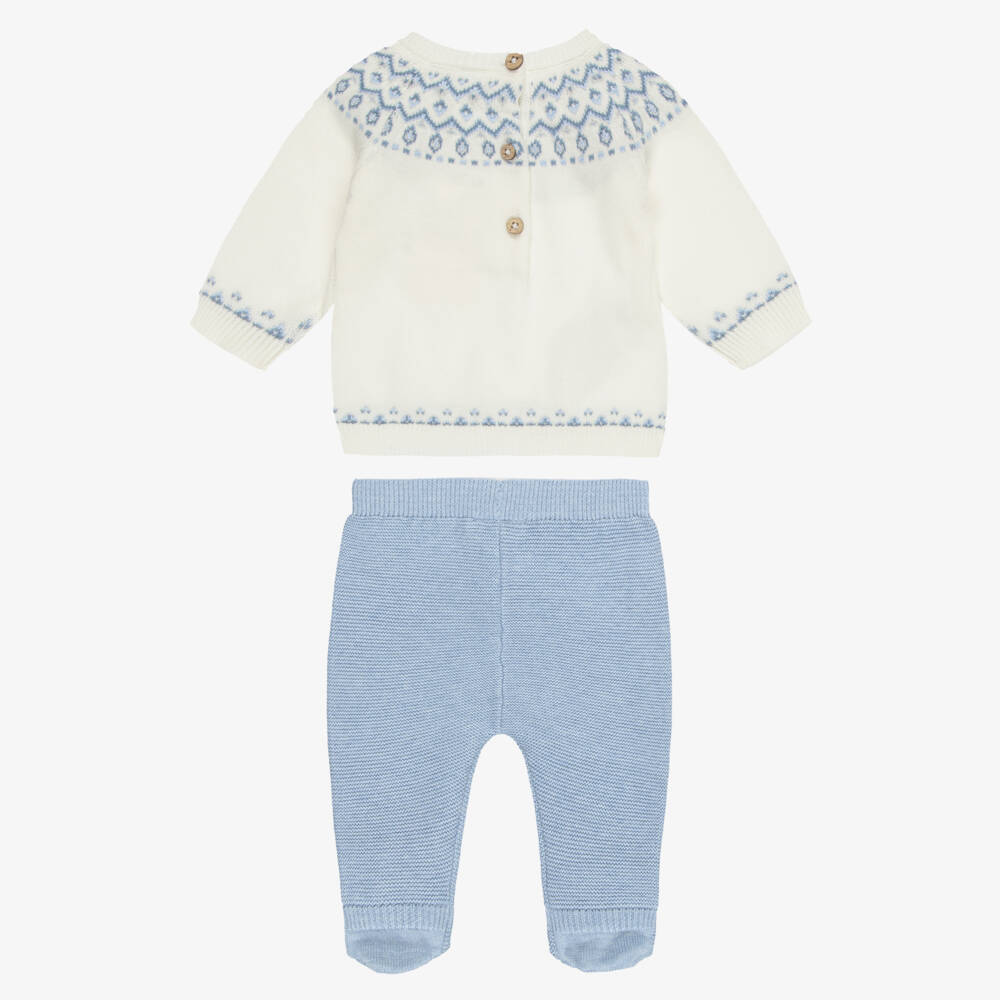 Mayoral Newborn-Boys Ivory & Blue Fair Isle Knit 2-Piece Babygrow | Childrensalon