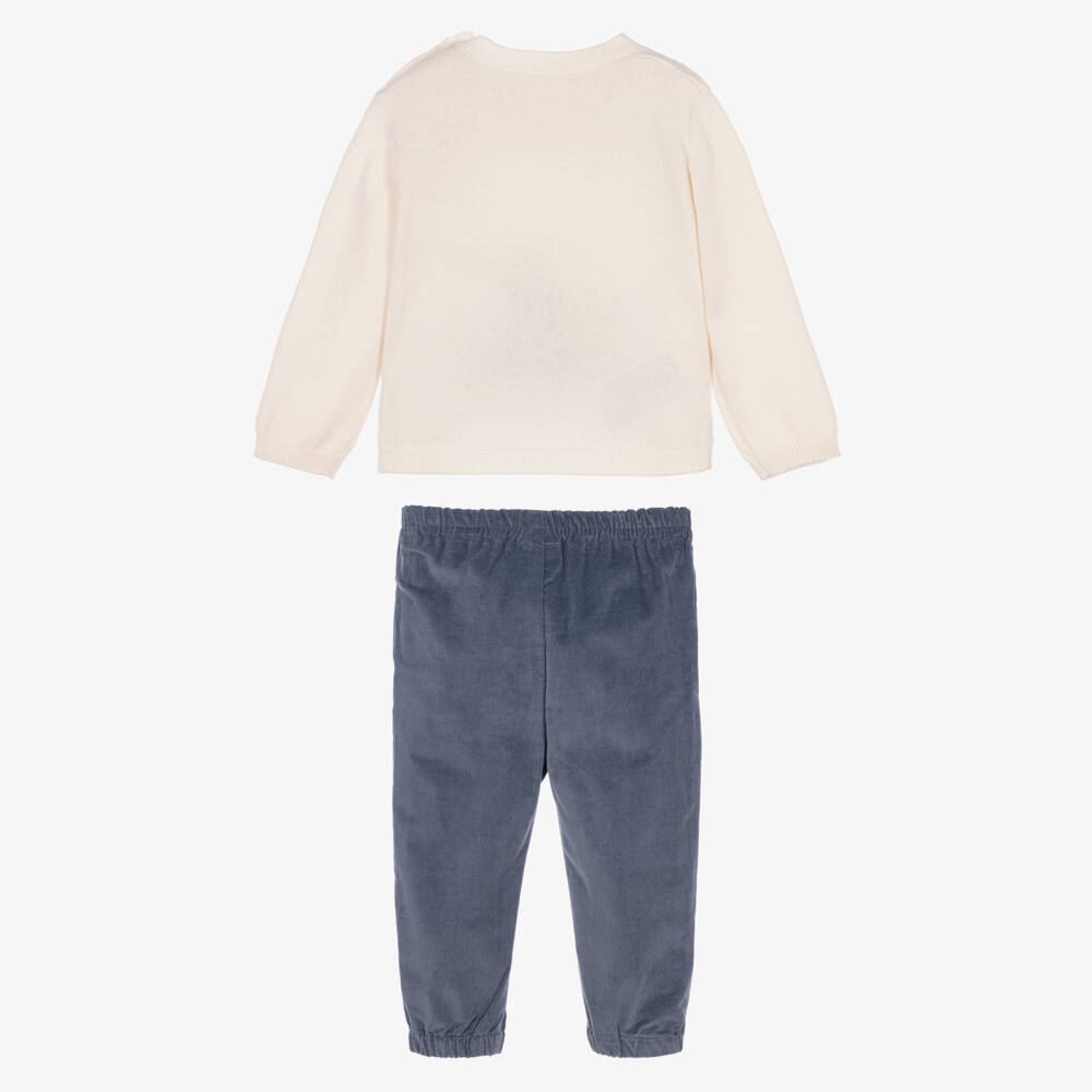 Mayoral Newborn-Boys Ivory & Blue Ice Skating Dog Trouser Set | Childrensalon