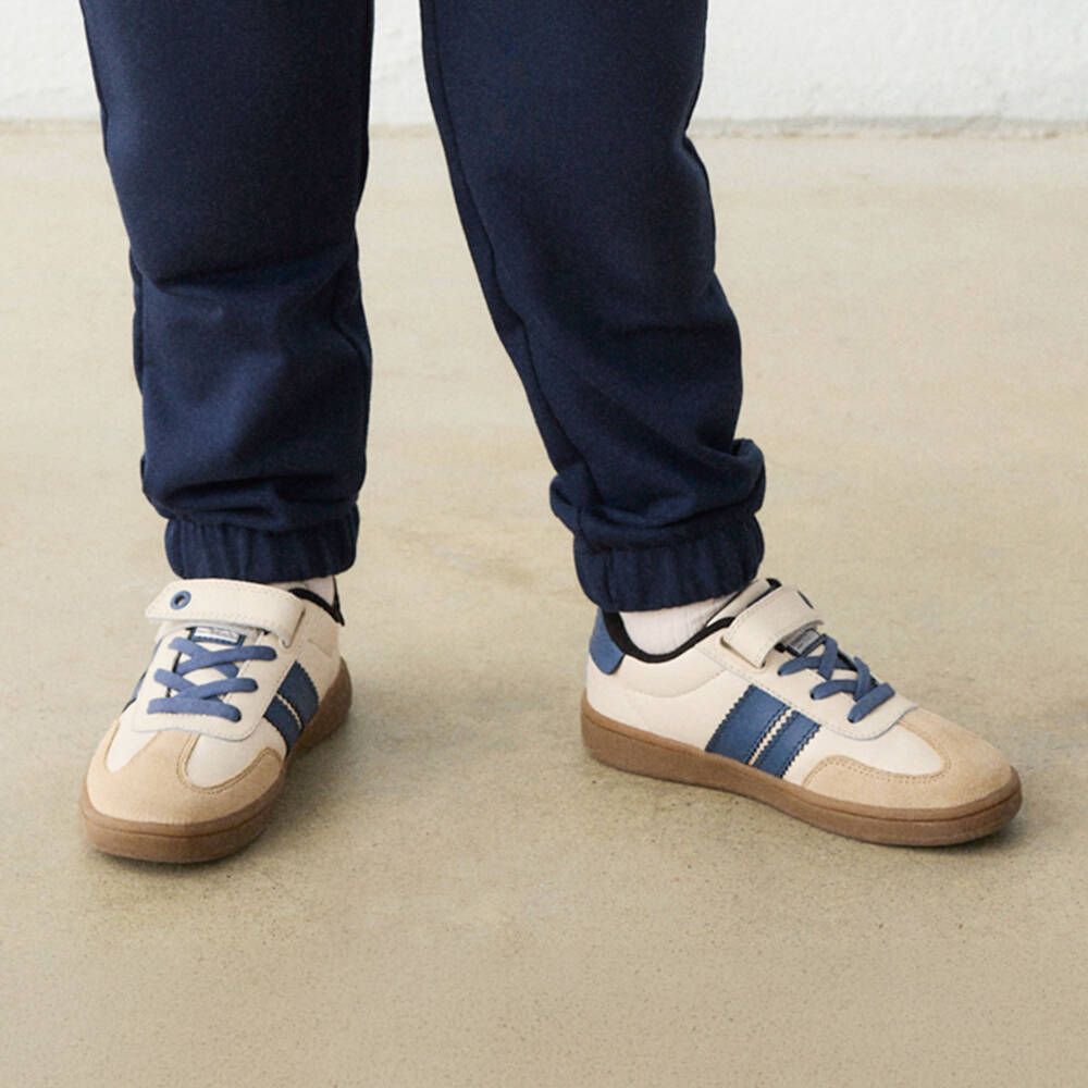 Mayoral-Boys Ivory & Blue Trainers with Suede Trims | Childrensalon