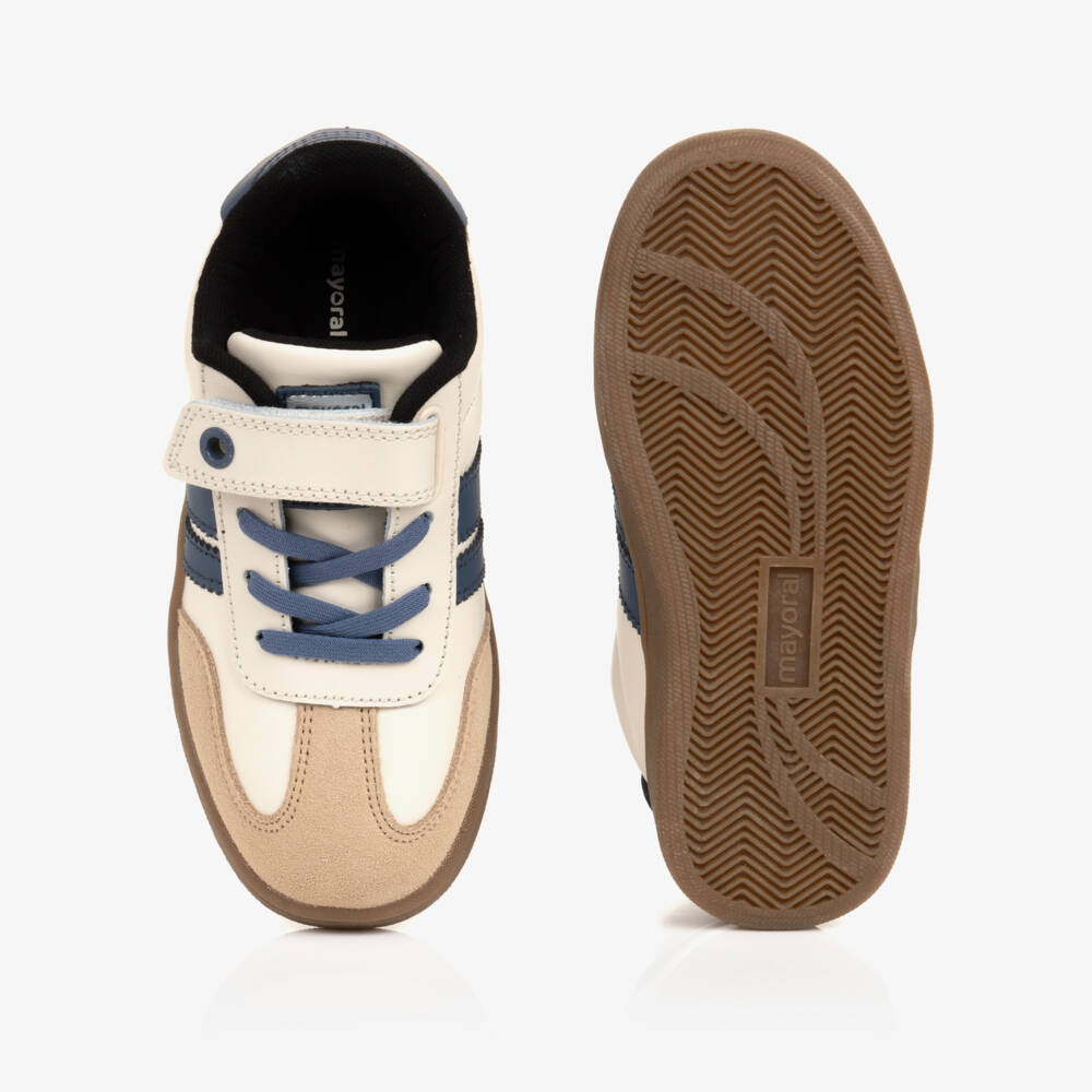 Mayoral-Boys Ivory & Blue Trainers with Suede Trims | Childrensalon