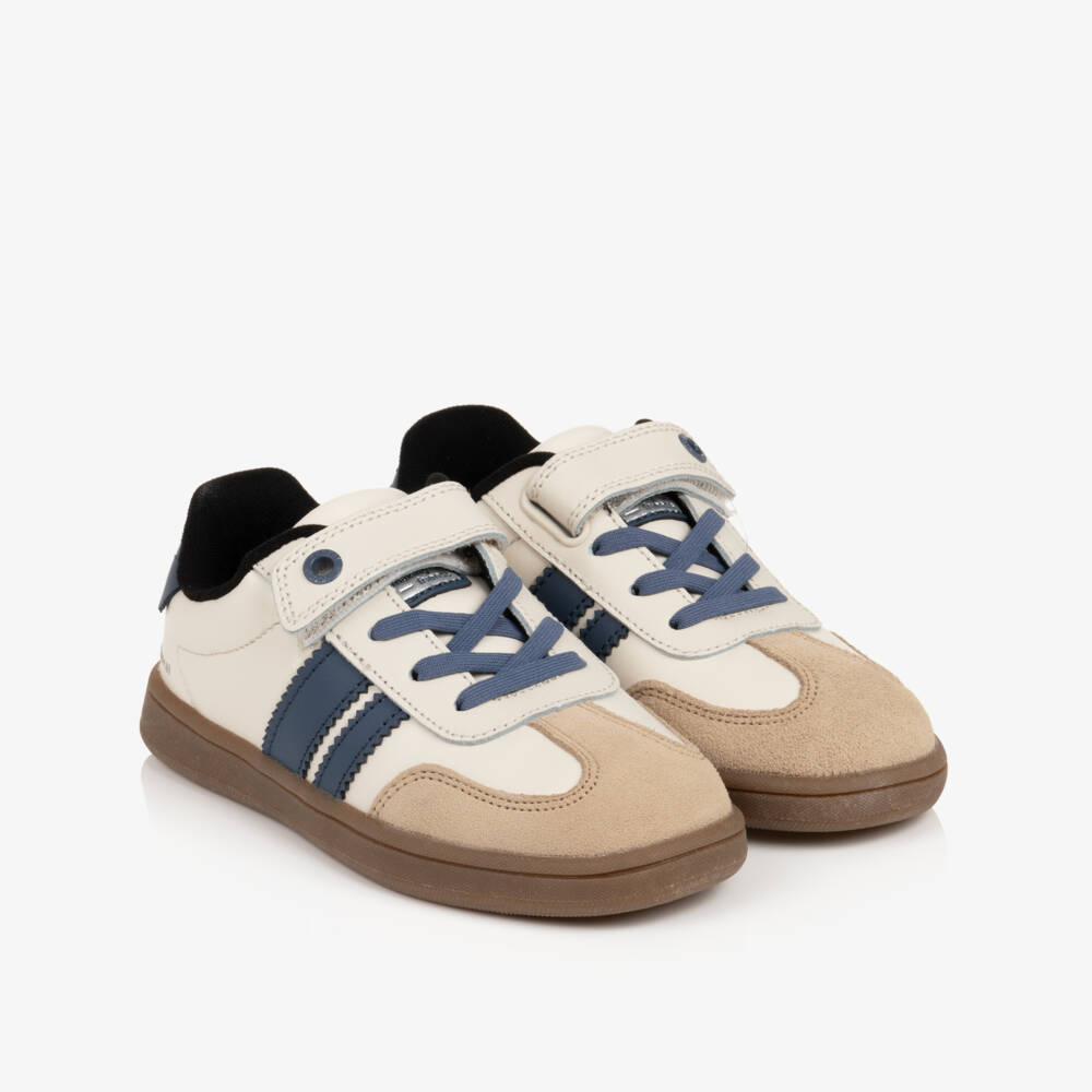 Mayoral-Boys Ivory & Blue Trainers with Suede Trims | Childrensalon