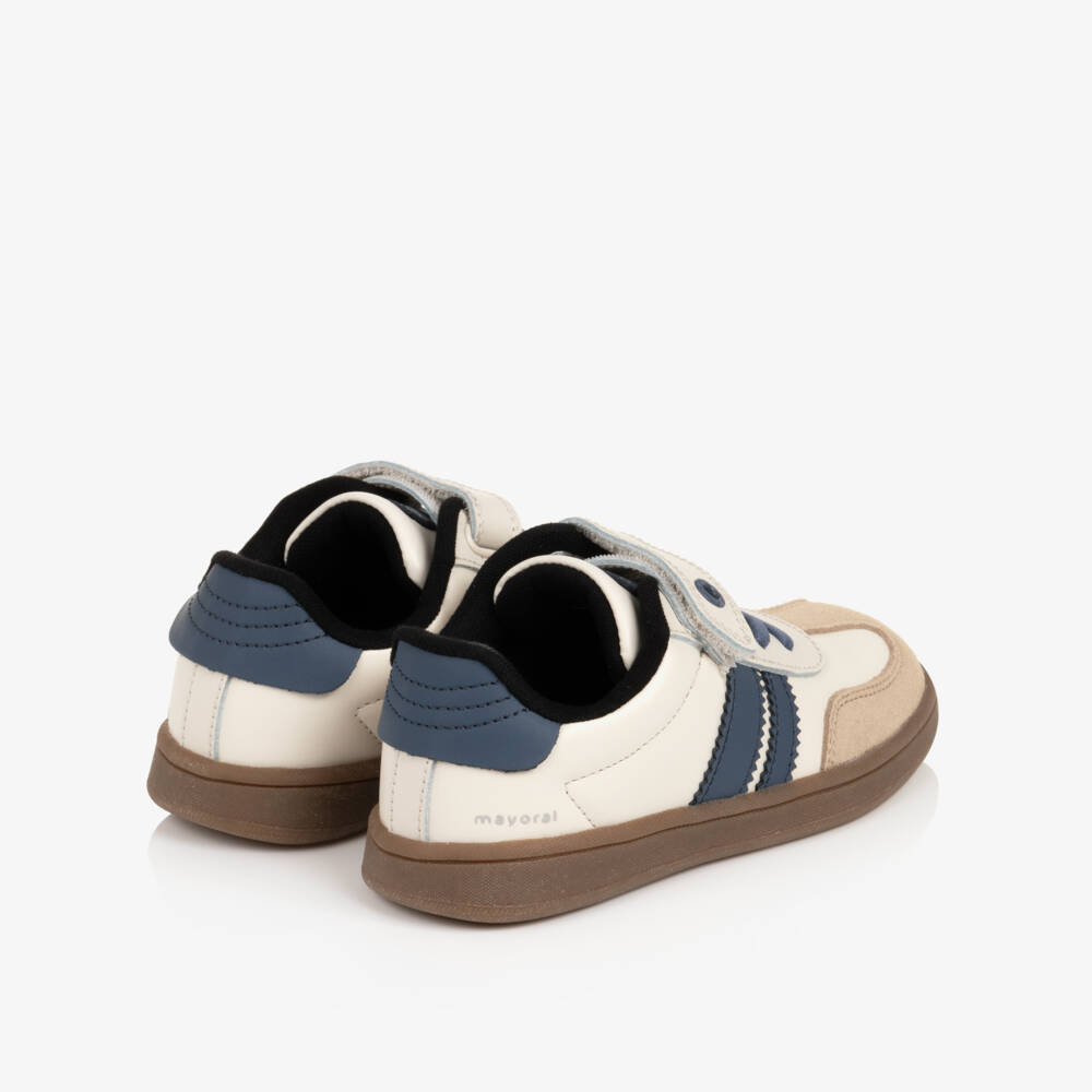 Mayoral-Boys Ivory & Blue Trainers with Suede Trims | Childrensalon