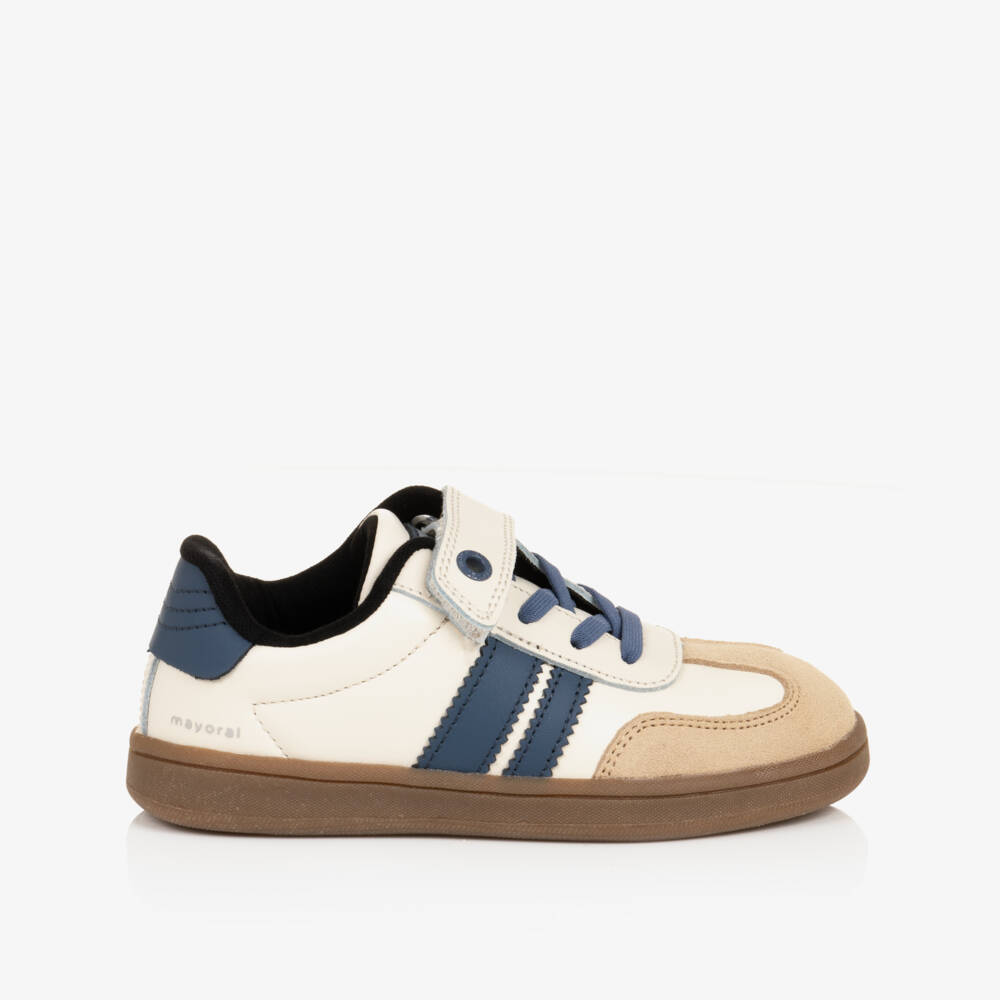 Mayoral-Boys Ivory & Blue Trainers with Suede Trims | Childrensalon