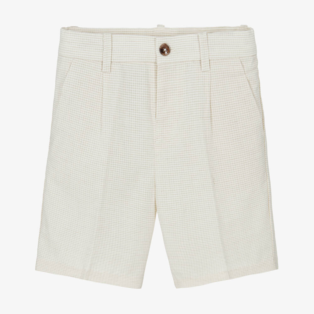 Mayoral-Шорты кремовые в клетку из хлопка с тремя карманами для мальчиков | Childrensalon