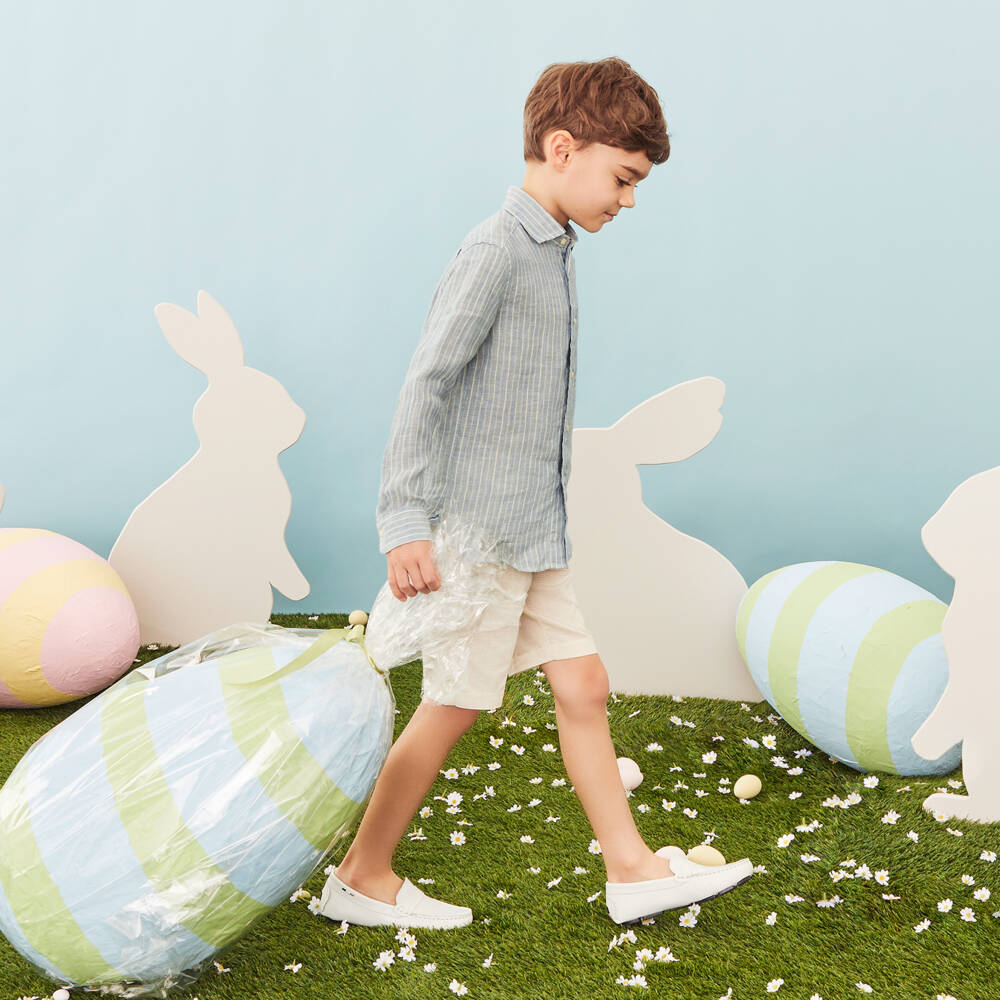 Mayoral-Boys Ivory Check Cotton 3 Pocket Shorts | Childrensalon